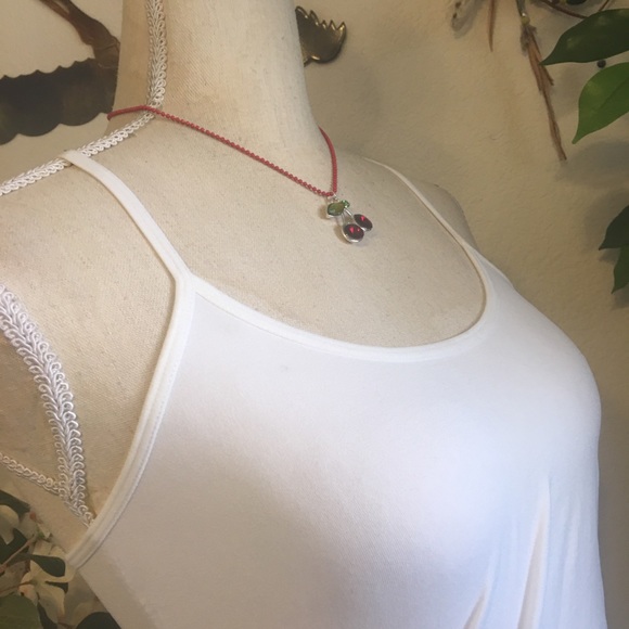 Colorful stone cherry pendant on beaded chain - Picture 2 of 9